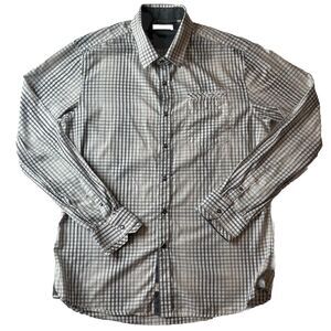 7 Diamonds L Men’s Button Up White Brown Check Long Sleeve Classic Work